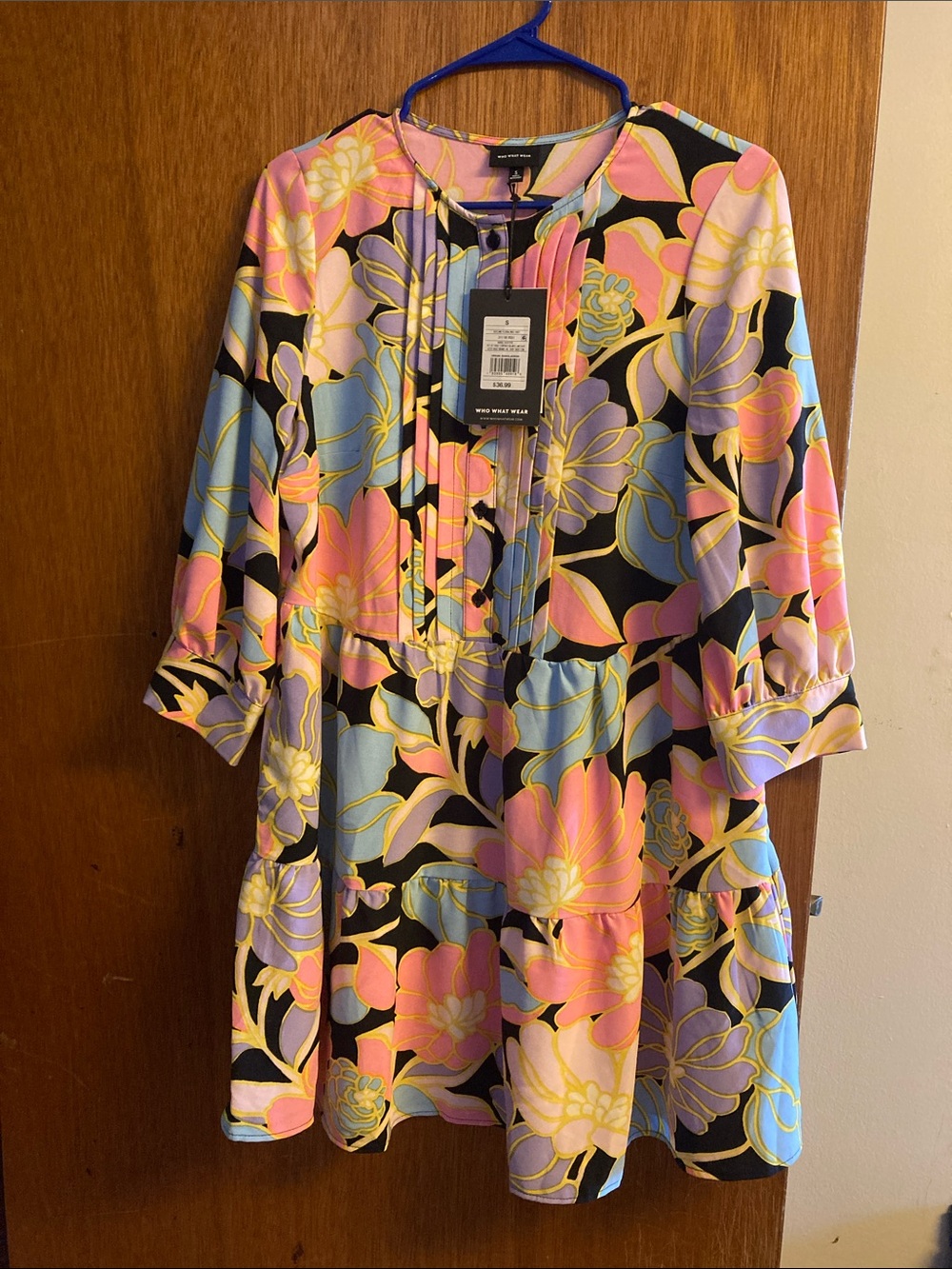 Who What Wear Ladies Floral Tunic Dress - Pink, Blue & Black